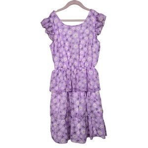 Jenna & Jessie Purple Back Bow Cut Out Tiered Floral Dress Girls 12